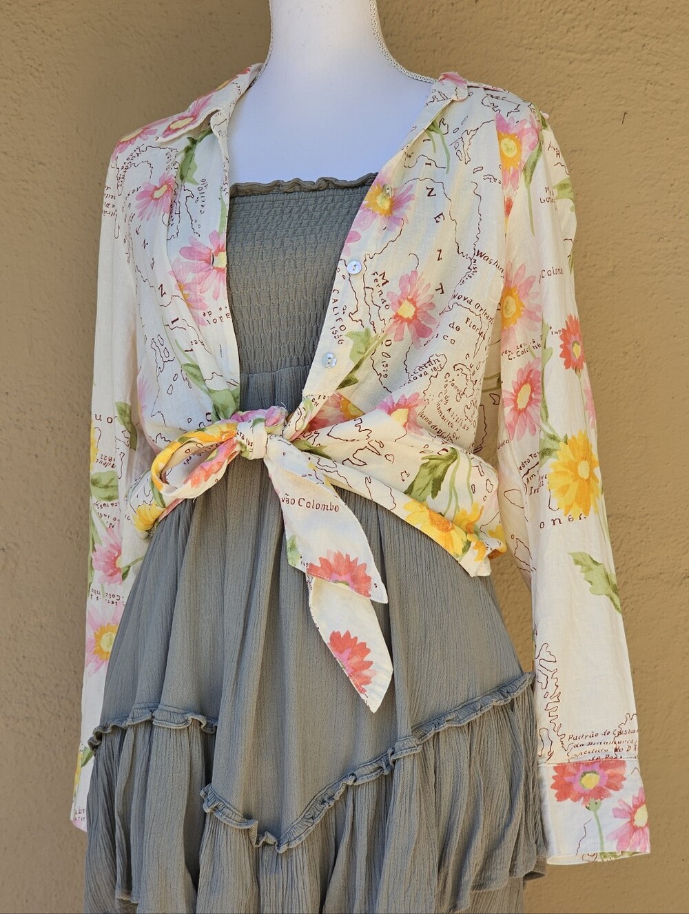 Calypso St. Barth Novelty Print Floral Vacation Destination Map 100% Linen SZ XL - Picture 8 of 15